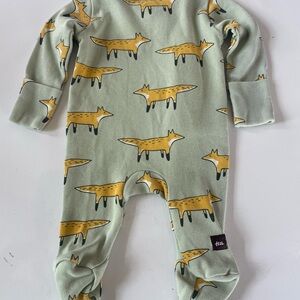 Tea Collection Sage Green Fox Print Footed One-Piece